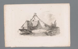 Udsigt over et hus i et bakket landskab Principper for landskaber (serietitel) Principles de paysages (serietitel) af Paulus Lauters