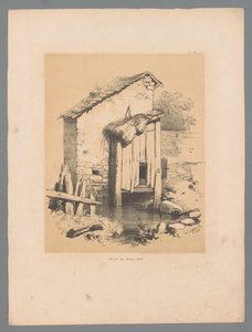 Udsigt til en lade på vandet Forêt (titel på objekt) Maleriske ansigter af Paulus Lauters (serietitel) Etrennes pittoresques pour 1839, af Lauters (serietitel) af Paulus Lauters