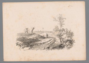 Landskab med en figur med en vandrestav på en landevej Landscape Studies af Paulus Lauters (serietitel) Nouvelle suite de 40 études de paysages af P. Lauters (serietitel) af Paulus Lauters