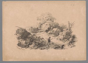 Landskab med mand og hund på en landevej Landscape Studies af Paulus Lauters (serietitel) Nouvelle suite de 40 études de paysages af P. Lauters (serietitel) af Paulus Lauters