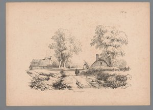 Landskab med to huse og to figurer på en vej Landscape Studies af Paulus Lauters (serietitel) Nouvelle suite de 40 études de paysages af P. Lauters (serietitel) af Paulus Lauters