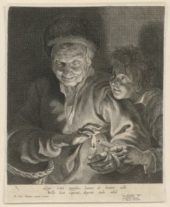 Gammel kvinde og dreng med et lys af Paulus Pontius