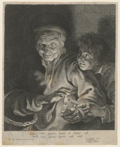 Gammel kvinde og dreng med et lys af Paulus Pontius