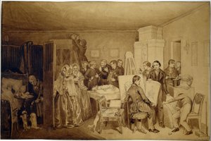 Konsekvenserne af Fidelkas død - Værk af Pavel Andreyevich Fedotov (1815-1852), indisk blæk og sepia på papir