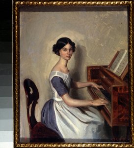 ""Portræt af Nadezhda Zhdanovich ved cembaloen"" Maleri af Pavel Andreevich Fedotov (1815-1852) 1849-1850 Statens Russiske Museum Sankt Petersborg af Pavel Andreevich Fedotov