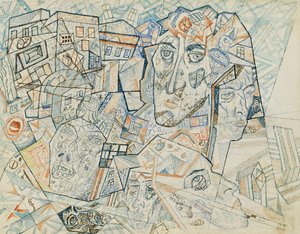 Faces in the City, ca. 1925 (akvarel og pen og blæk på papir) af Pawel Nikolajewitsch Filonow