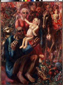 ""Den hellige familie"" Maleri af Pavel Nikolayevich Filonov (1883-1941) 1914 State Russian Museum, Sankt Petersborg, Rusland