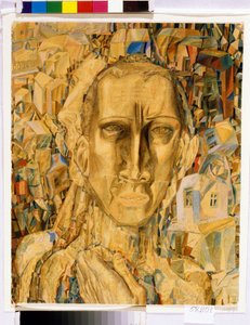 Byens sejrherre. (Byens Sejrherre). Værk af Pavel Nikolayevich Filonov (1883-1941), akvarel på pap af Pawel Nikolajewitsch Filonow