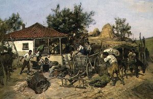 Bønder, der læsser en vogn af Pawel Kowalewsky