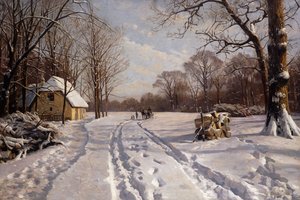 En slædetur gennem et vinterlandskab af Peder Monsted