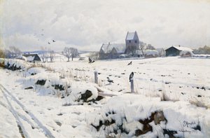 A Winter Landscape, Holmstrup af Peder Monsted