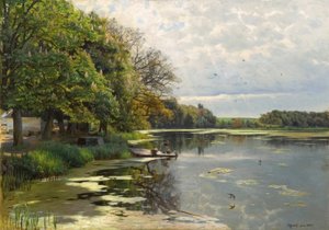P.Mönsted, solrig forårsdag ved vandet af Peder Monsted
