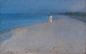 Dansk:  Sommeraften på Skagens Sydstrand. Anna Ancher og Marie Sommeraften på Sydstranden, Skagen. Anna Ancher og Marie Krøyer

 (studie) af Peder Severin Krøyer