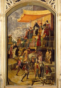 Inkvisitionen "" Autodafe præsiderer af Saint Dominica de Guzman (1170-1221), grundlæggeren af Dominikanerordenen"" Maleri på træ af Pedro Berruguete (1450-1504) 1495 Søn. 1,54x0,92 m Madrid, Musee du Prado