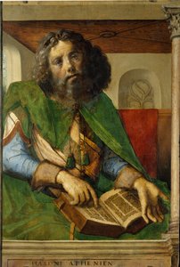 Portræt af Platon (428-348 f.Kr.), filosof fra det antikke Grækenland. (h s/træ 1,01 x 0,69) maleri af Berruguete Pedro (1450-1504). af Pedro Berruguete