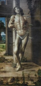 Sankt Sebastian, ca. 1476-82 (olie på panel) af Pedro Berruguete