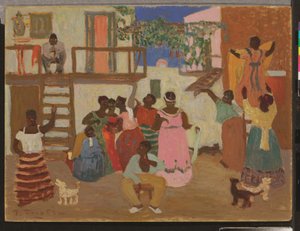 Forberedelse af Candombe (dekoration), ca. 1935 (olie om bord) af Pedro Figari
