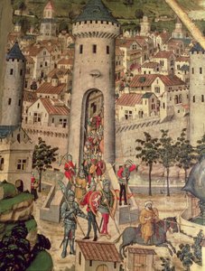 Sankt Jordi-altertavle, detalje, der viser erobringen af byen Mallorca af James I