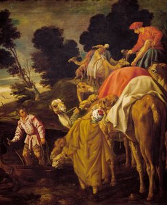 Karavane af kameler, detalje fra Rebecca lod Eliezer drikke ved brønden, maleri af Pedro Orrente (ca. 1580-1645), Spanien