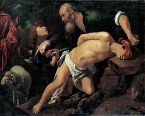 The Sacrifice of Isaac - Maleri af Pedro Orrente (1588-1645), olie på lærred, omkring 1615