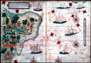 Kort over Brasilien af de portugisiske navigatører Pedro Reinel og Lopo Homen, c1525. af Pedro Reinel