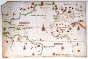 Portulankort over Atlanterhavet, Middelhavet og Sortehavet, ca. 1535 (pergament, papir) af Pedro Reinel