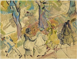 Jarvis Street Sidewalk, ca. 1936 (akvarel, gouache og olie på papir)