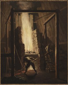 Interiør af kobberstøberiet i Falun (Ruskind) - Interiør af kobberstøberiet i Falun, af Hillestroem, Pehr (1732-1816). Olie på lærred