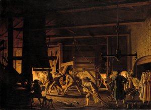 I Anker-smedjen ved Söderfors. Smiths hårdt på arbejde af Pehr Hilleström d.ä.