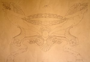 Tegning af hovformet skammel med ben, ca.1837 (tegning) af Pelagio Palagi