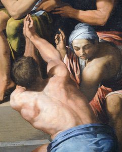 Mand med overkroppen nøgen, detalje fra Adoration of the Child af Pellegrino Tibaldi