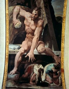 Ulysses og hans ledsagere flygter fra Polyphemus hule. Fresco