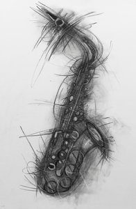 Saxofon 2005 (kul på papir) af Penny Warden