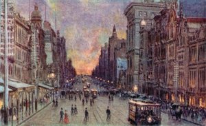 Collins Street, Melbourne (farve litho)