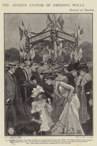 Den gamle skik med at forarbejde brønde genoplivet i Buxton, Derbyshire (litho)