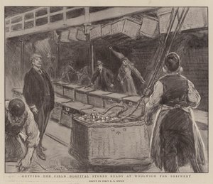 Klargøring af felthospitalbutikkerne i Woolwich til forsendelse af Percy F.S. Spence