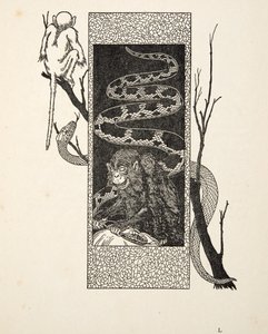 Monkey versus Snake, fra A Hundred Anecdotes of Animals, pub. 1924 af Percy J. Billingshurst
