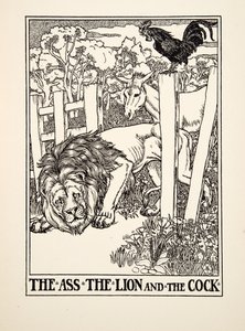 The Ass, the Lion and the Cock, fra A Hundred Fables of Aesop, pub.1903