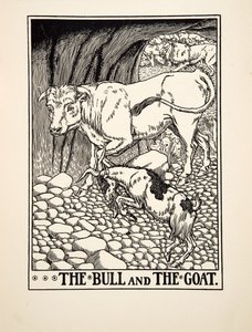 The Bull and the Goat, fra A Hundred Fables of Aesop, pub.1903 (gravering) af Percy J. Billingshurst
