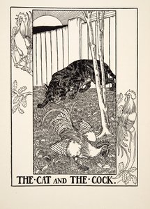 The Cat and the Cock, fra A Hundred Fables of Aesop, pub.1903