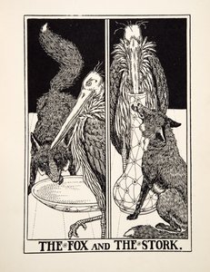 Ræven og storken, fra Æsops hundrede fabler, udg. 1903 af Percy J. Billingshurst