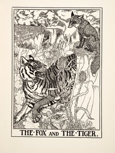 The Fox and the Tiger, fra A Hundred Fables of Aesop, pub.1903 (gravering) af Percy J. Billingshurst