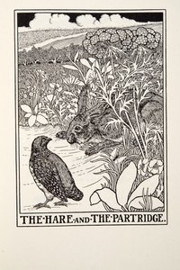 Haren og Agerhønen, fra Fontaine Fables, pub. 1905