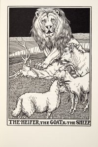 Kvien, geden og fåret, fra Fontaine Fables, pub. 1905 af Percy J. Billingshurst