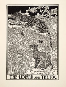 Leoparden og ræven, fra Æsops hundrede fabler, udg. 1903