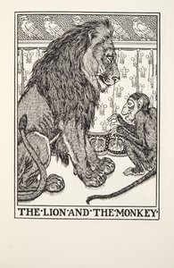 Løven og aben, fra Fontaine Fables, pub. 1905