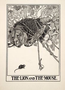 The Lion and the Mouse, fra A Hundred Fables of Aesop, pub.1903 af Percy J. Billingshurst