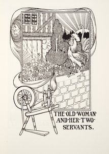 Den gamle kvinde og hendes to tjenere, fra Fontaine Fables, pub. 1905 (gravering) af Percy J. Billingshurst