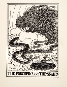 The Porcupine and the Snakes, fra A Hundred Fables of Aesop, pub.1903 (gravering) af Percy J. Billingshurst