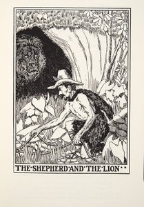 Hyrden og Løven, fra Fontaine Fables, pub. 1905 af Percy J. Billingshurst